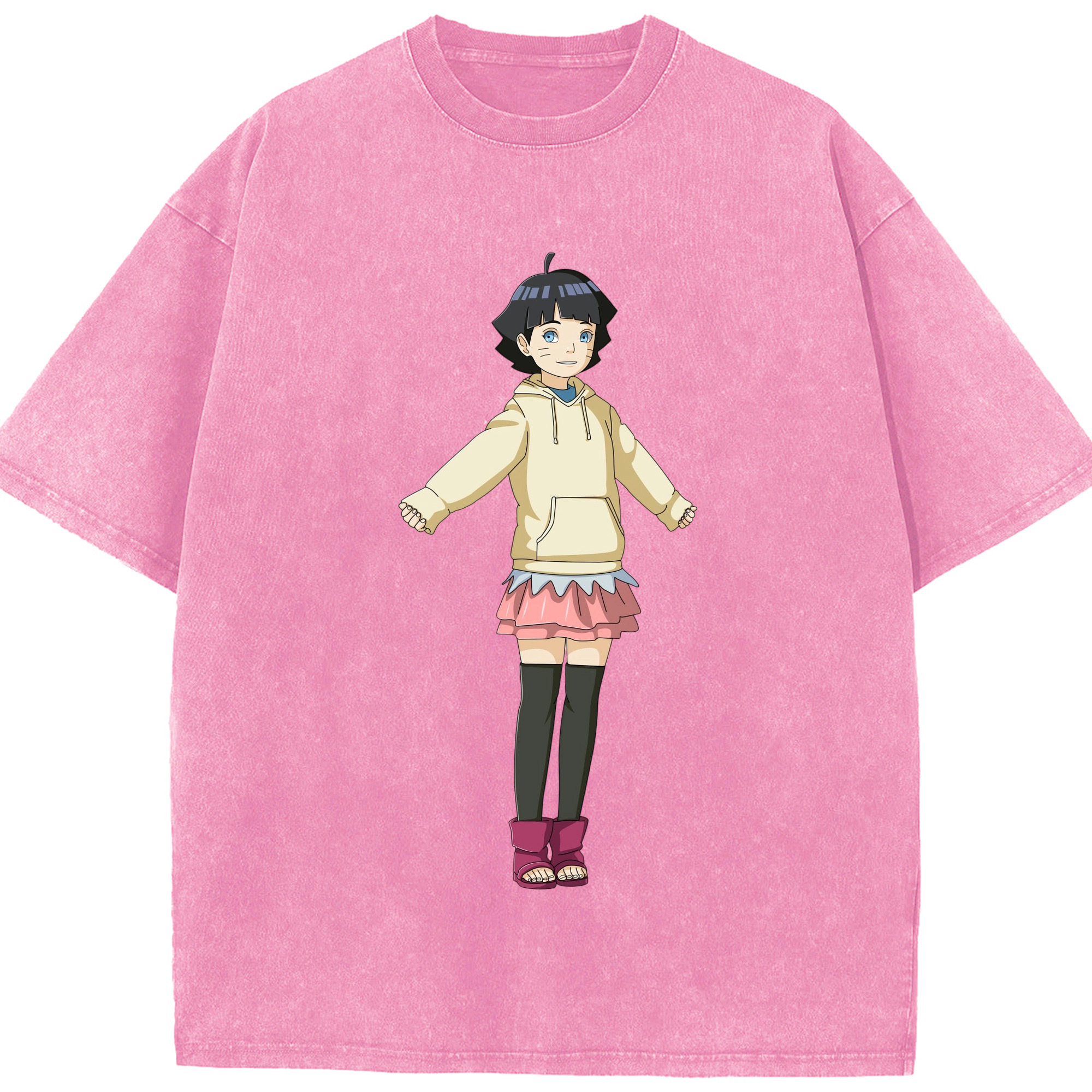 （画像用） NARUTO -ナルト- うずまき ヒマワリ Uzumaki Himawari 綿100% ヴィンテージ風 半袖Tシャツ（フロントプリント）